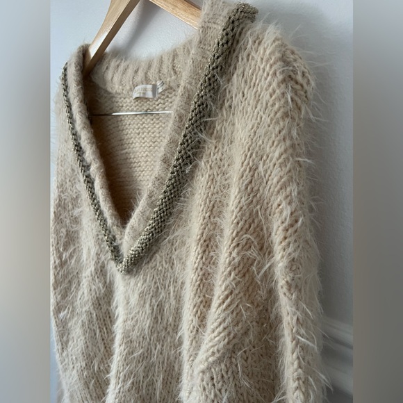 Ramy Brook Sweater Wool Blend cream gold wide sleeves New York Top Luxury L - Picture 8 of 10